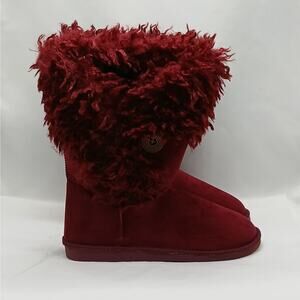 Shoedazzle Loretta Fuzzy Booties Women's 9 Dark Red Faux Suede Fur Boots Shoes
